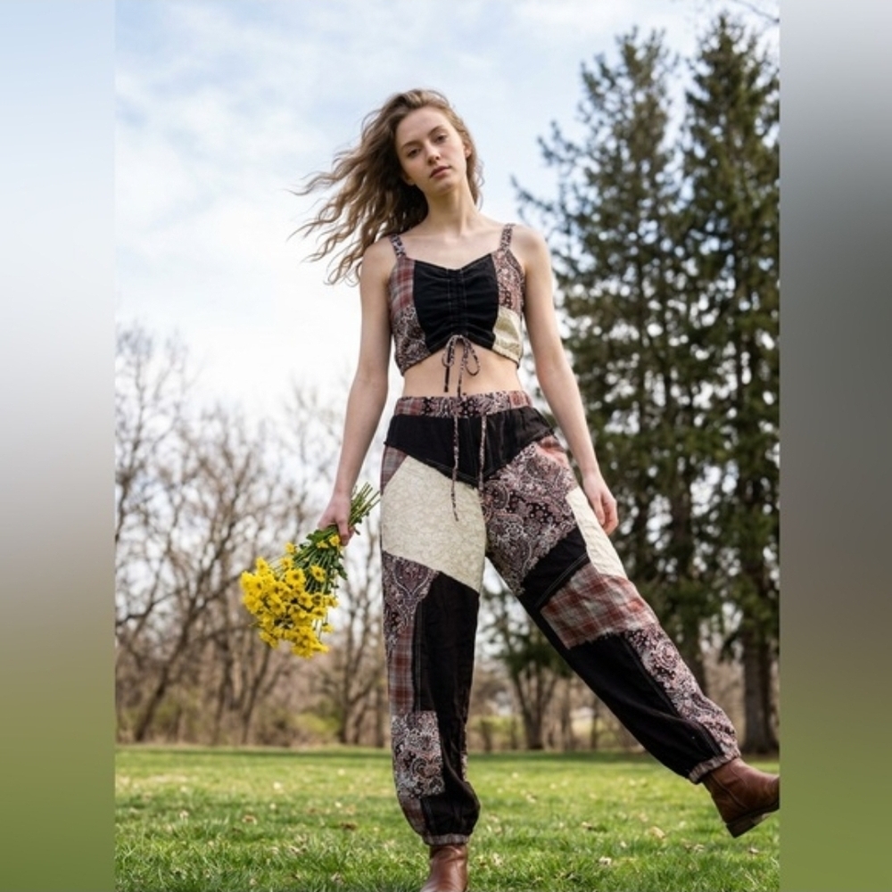 POL Black, Brown & Cream Patchwork Jogger Pants - Picture 4 of 13